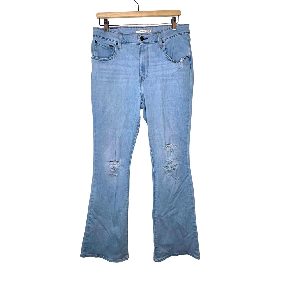 Levis 726 Flare Womens Jeans Size 32 Light Wash Distressed Denim